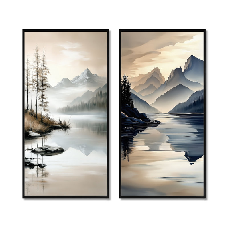 «Summer Calm Mountain Peaks Reflection I - Lake Mountains», impressions sur toile 2 pièces, H 32 po x l 32 po