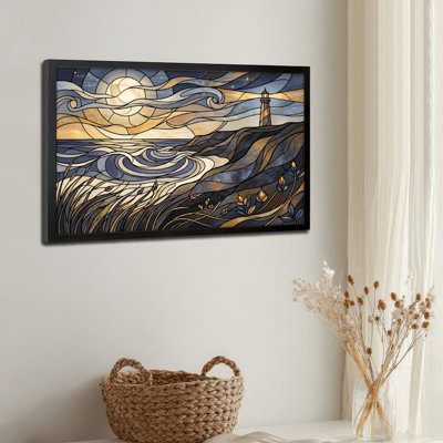 Art mural sur toile noir encadré pour le salon, la chambre à coucher, le bureau ou le vestibule - Décoration murale décorative avec vitrail
