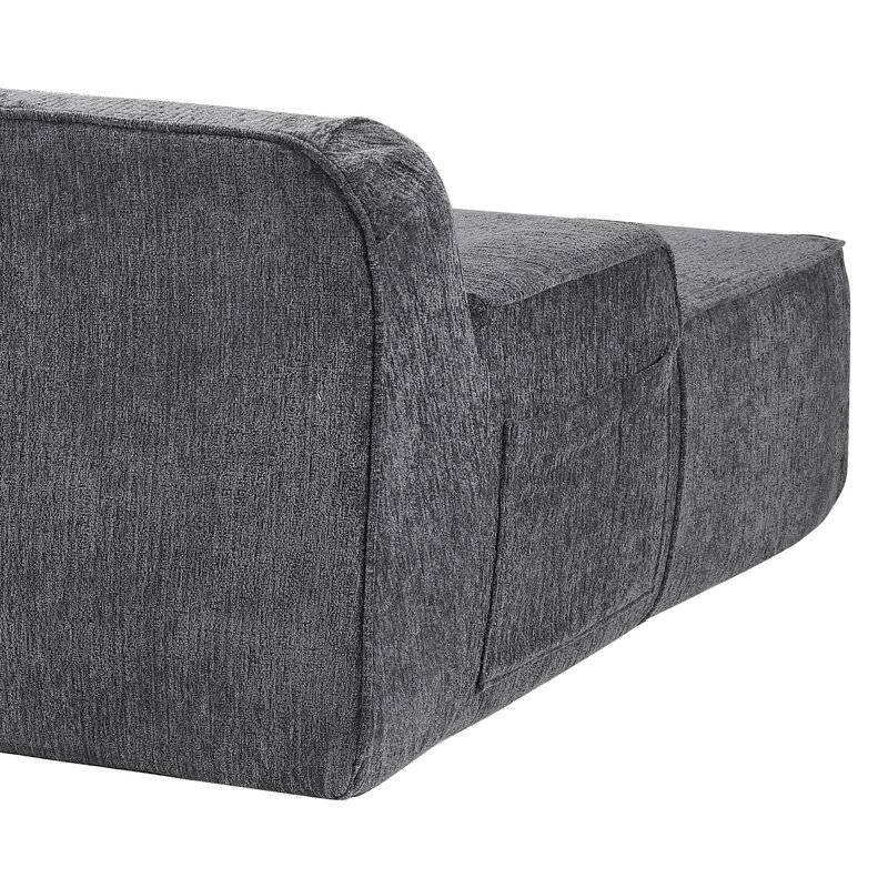 Modern Minimalist L-Shaped Chenille Upholstered Sectional Sofa with Storage Pockets and Three Pillows, Left Hand Facing