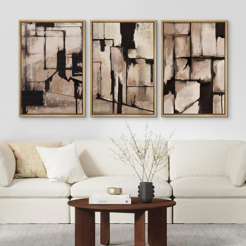 "Blocs géométriques abstraits de style Mid-Century, formes rustiques, décor rustique et chic", 3 pièces, H 24 po x l 16 po