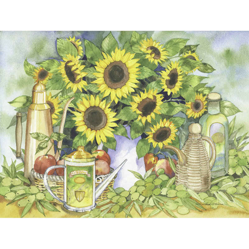 Tournesol aquarelle, jaune, vert, floral, H 26 po x l 50 po x P 1,5 po
