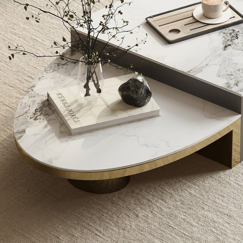 51" Oval Coffee Table: Modern Luxury Sintered Stone Top & Metal Base, Two-Tone Durable Design