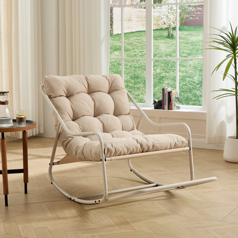 Chaise berçante d'extérieur avec coussin, Beige, White