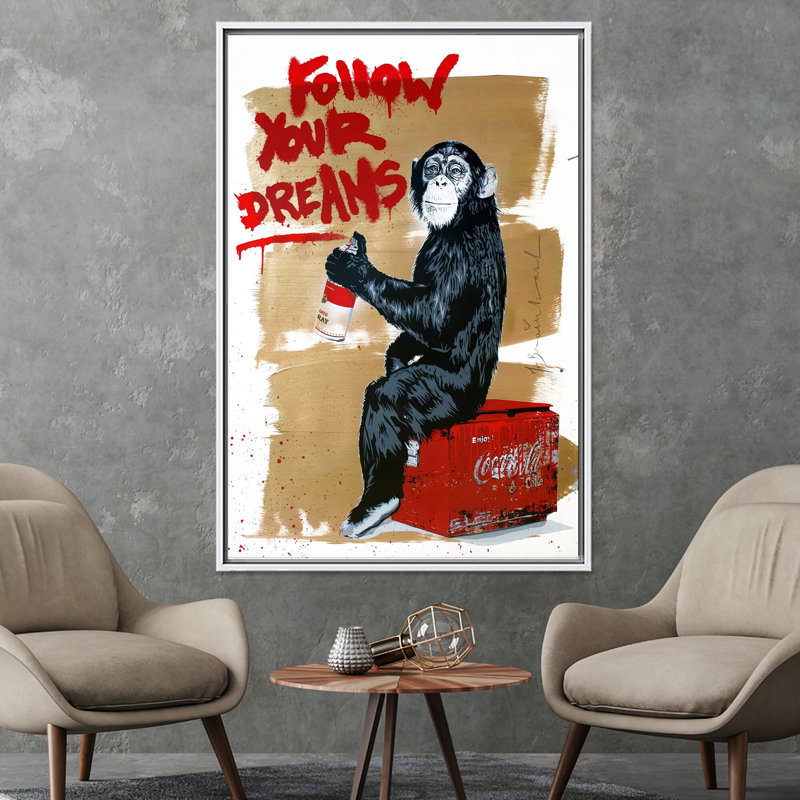 «Banksy Monkey Graffiti», reproduction d'art moderne sur toile encadrée blanche 1P, H: 15,8 po x l: 11,9 po