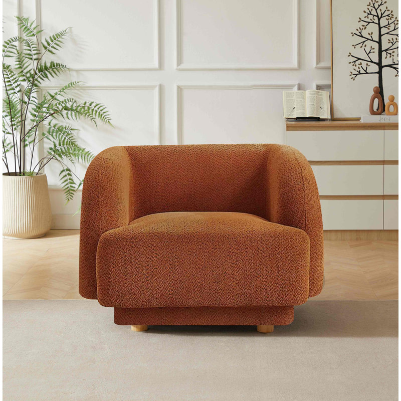 Luare 37.75”W Upholstered Barrel Chair, Orange Chenille