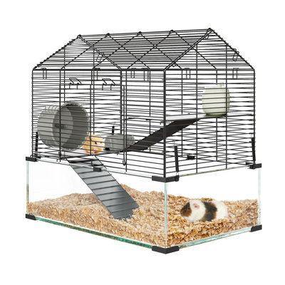 Large 3-Tier Glass Hamster Cage with Deep Tempered Glass Bottom – Spacious Habitat, Accessories, Running Wheel – Enclosure for Syrian, Dwarf Hamsters, Mice, Rats