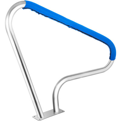 Pool Rail 48X36 Pool Railing 304 Stainless Steel 250LBS Load Capacity Silver Rustproof Pool Handrail Humanized Swimming Pool Handrail With Blue Grip Cover & M8 Drill Bit & Self-Taping Screws