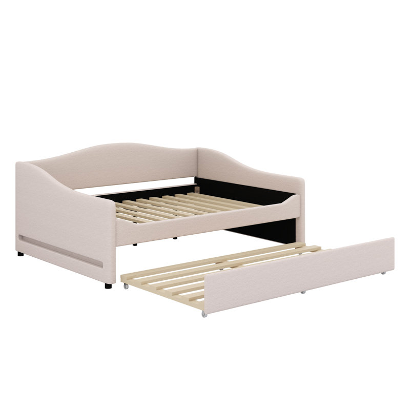Lit de jour rembourré avec lumière et lit gigogne, Beige