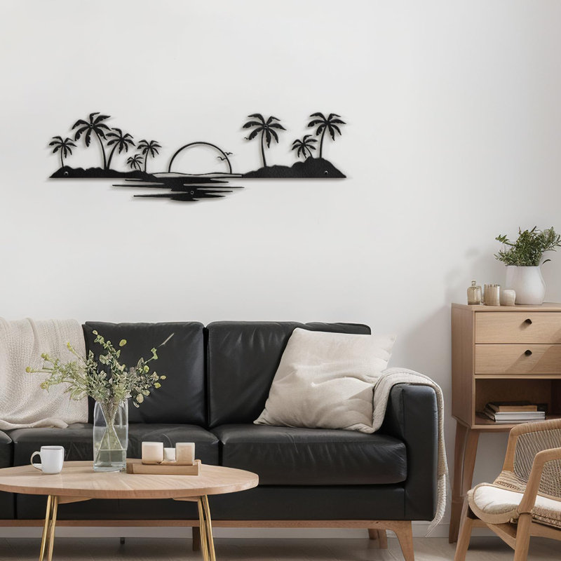 Décoration murale abstraite en métal Sea and Sun, H 9,3 po x l 30 po x P 0,05 po, Noir