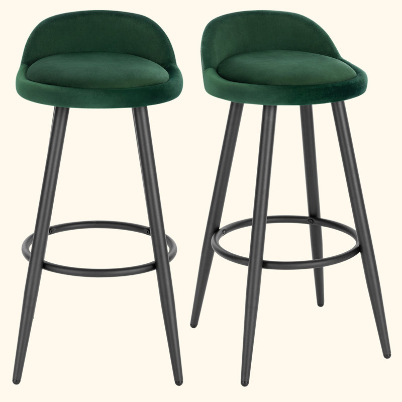 Aaser Upholstered Counter Stool with Metal Frame, Dark Green