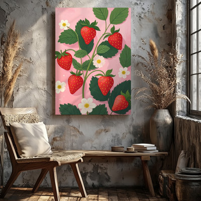 Wall Art Canvas Playful Strawberry Plant Canvasminimal Vector Botanical Illustration Ready To Hang Gallery Wrapped Home Decor Modern Design