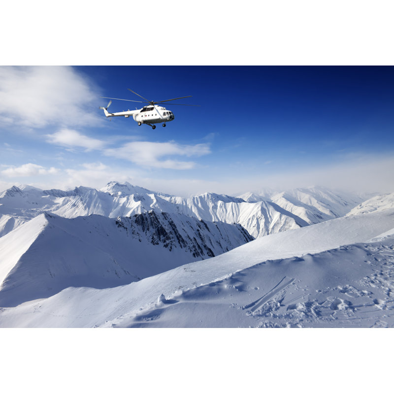 Heliski In Snowy Mountains by BSANI - Wrapped Canvas Print, 30cm H x 46cm W