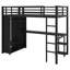Lit mezzanine tout-en-un en métal avec garde-robe, bureau et tablettes