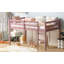 Lit mezzanine simple en bois massif et en bois d'hévéa avec échelle, plateforme de lattes renforcées, rose