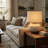 Table Lamp, Round Globe Shape Body, Ivory Fabric Drum Shade-122785175