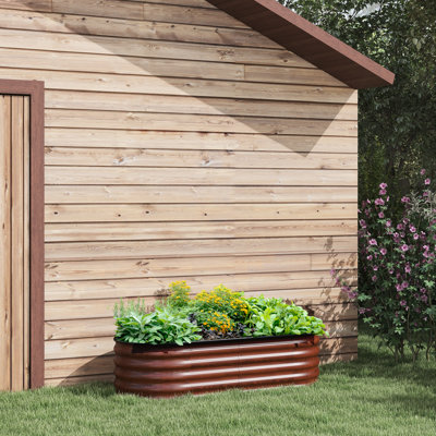 Lit de jardin surélevé galvanisé, 5 pi x 2 pi, 1,4 pi, brun Boîte à fleurs d'extérieur en métal avec bordure. Pour cultiver divers types de plantes. Facile à installer. Auto-vidange. Lit 0,6 mm, acier, 23,5 po, 16,5 po