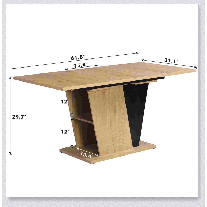 Table de salle à manger extensible 61,81 (46,46) pouces avec rangement intégré, table en bois moderne avec structure en métal robuste et base en panneau de fibres à densité moyenne