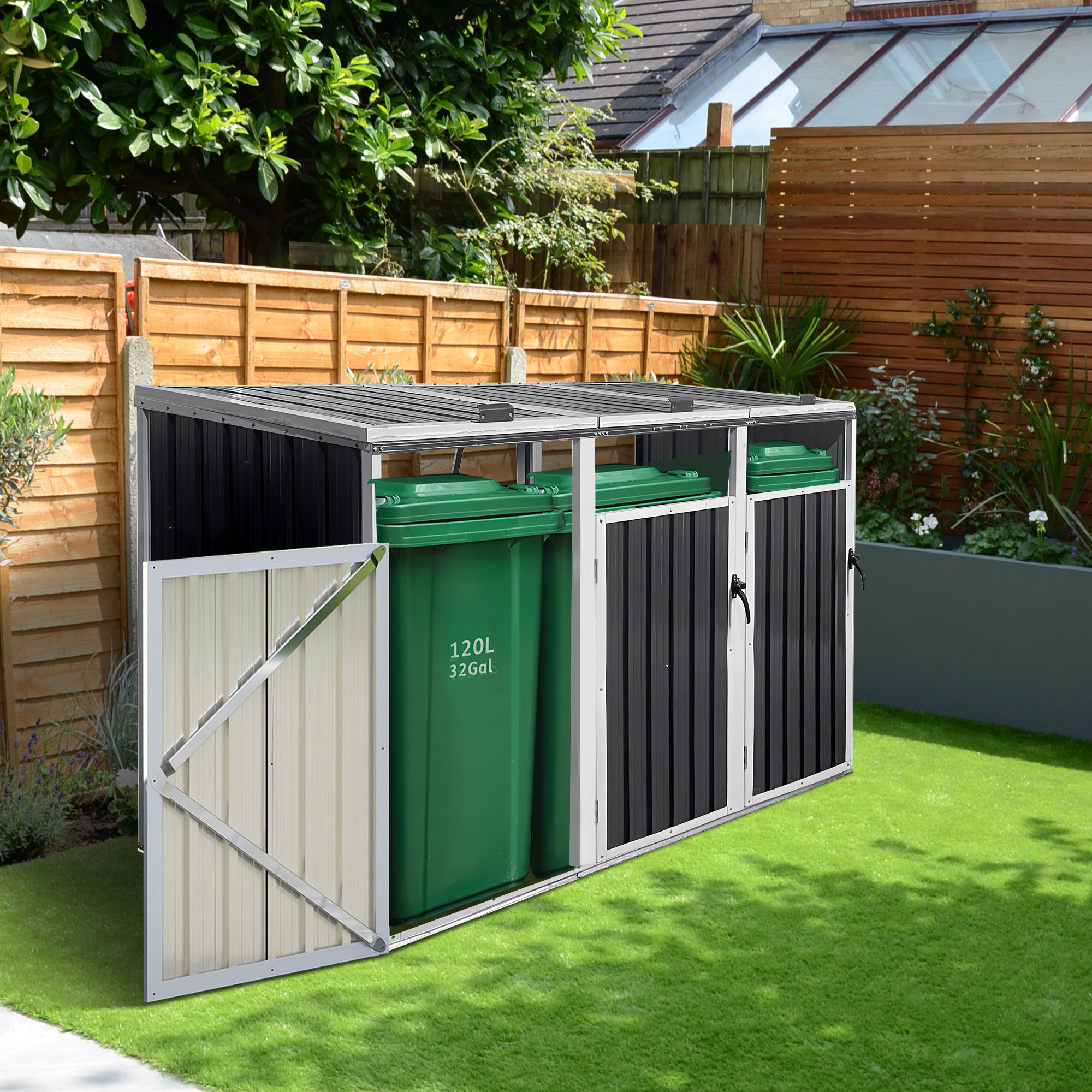 Garbage Can Storage Shed VEVOR Garbage Bin Storage Shed, Galvanized ...