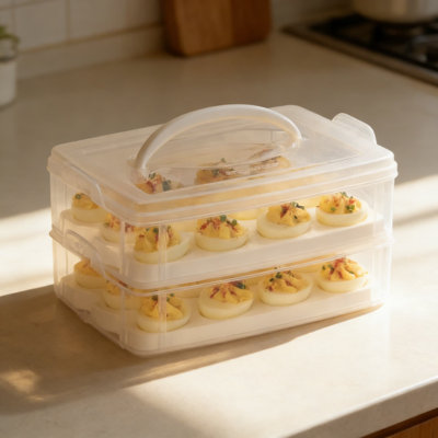 2-Layer Deviled Egg Carrier Container With Lid And Handle, Holds 24 Eggs, Dishwasher Microwave & Freezer Safe BPA-Free Plastic Storage