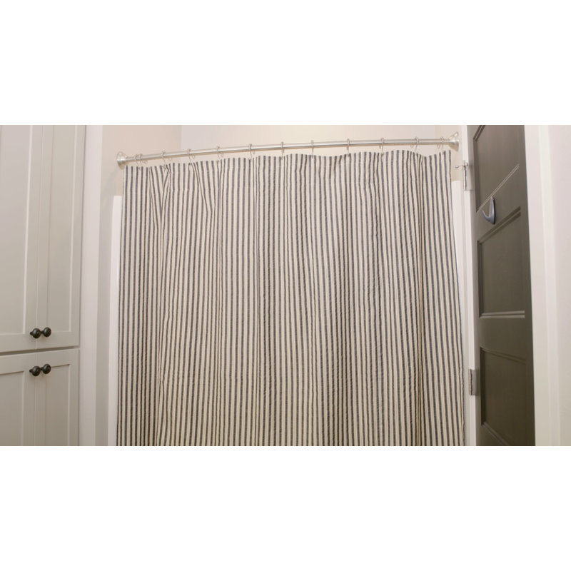 Ashmont Charcoal Gray and White Cotton Ticking Stripe Shower Curtain