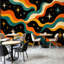 Papier peint adhésif pelez et collez, vagues cosmiques rétro, étoiles bleu sarcelle, art mural auto-adhésif et amovible-1739297258