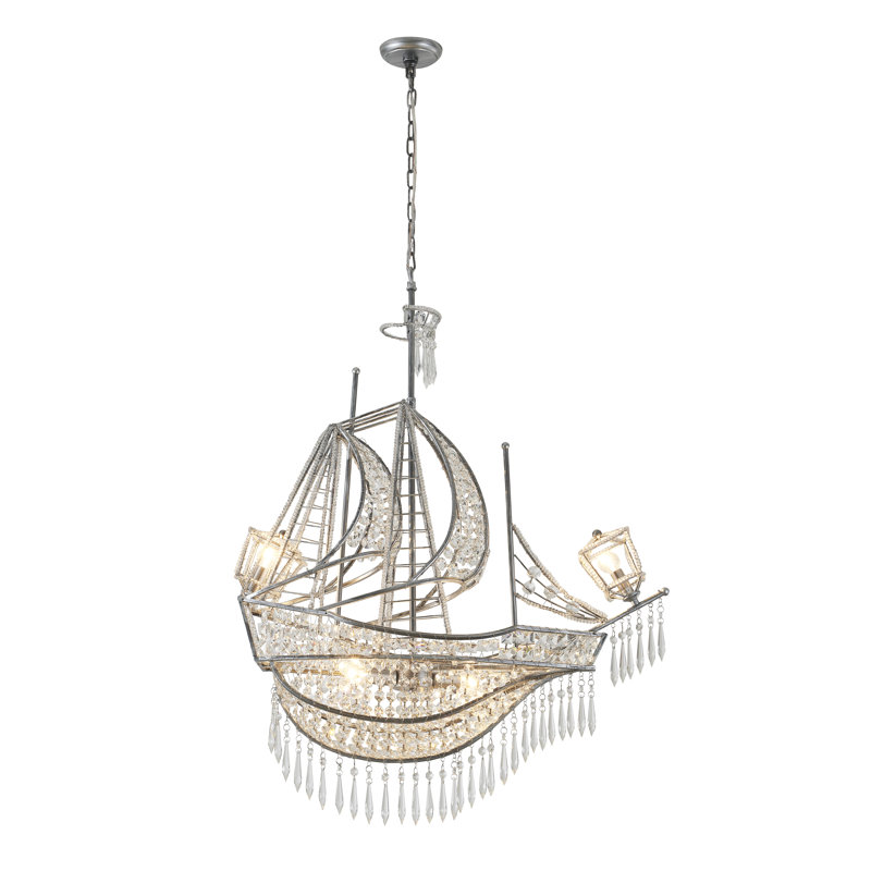 Lustre bateau en cristal 4 lumières Eclectic, Argent argent