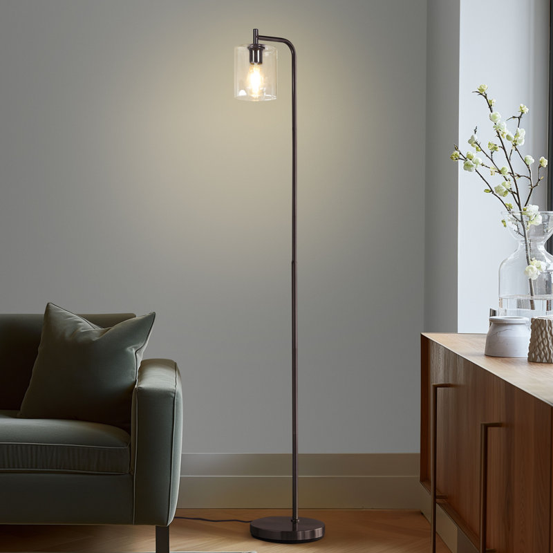 Bronze Industrial Floor Lamp with Glass Shade and Edison Bulb