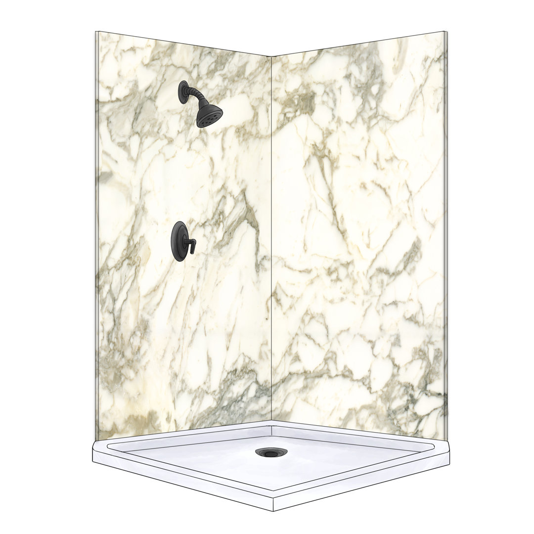 Polymarm 48" W 80" H 48" D Two Wall Composite Shower Wall Panel Surround Polymarm