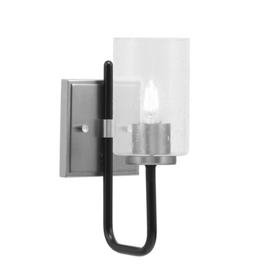 Amarmula 1 Light Wall Sconce, Matte Black & Graphite Finish, 4" Clear Bubble Glass
