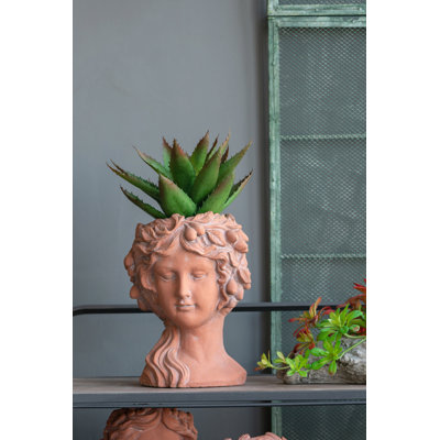 Pot à fleurs à tête brune 8 x 9 x 11,5 po, pot à tête de ciment de style grec - Décor intérieur / extérieur pour le jardin