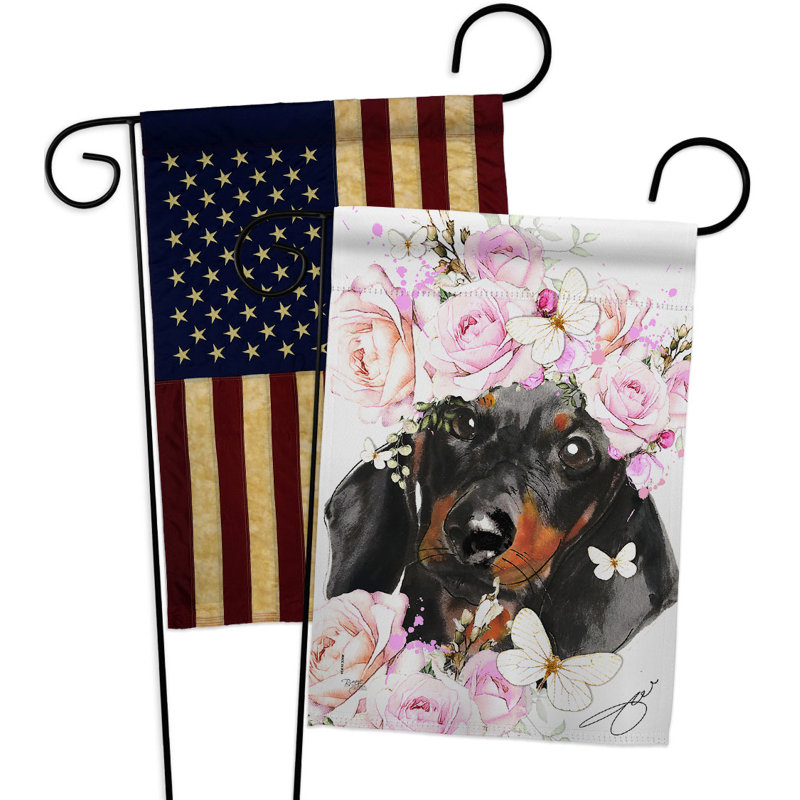 Drapeau de jardin teckel en polyester 18 po x 13 po