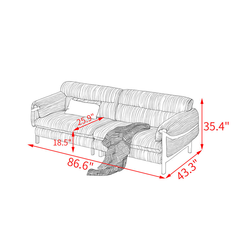 Canapé en bois massif luxueux de style français., L 86,6 po