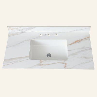 Carrara Veined Marble Vanity Top – Bathroom Vanity with Undermount Rectangular Sink, 4" Backsplash & Pre-Drilled Faucet Hole