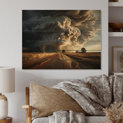 Storm Tornado Mirage On Wood Print