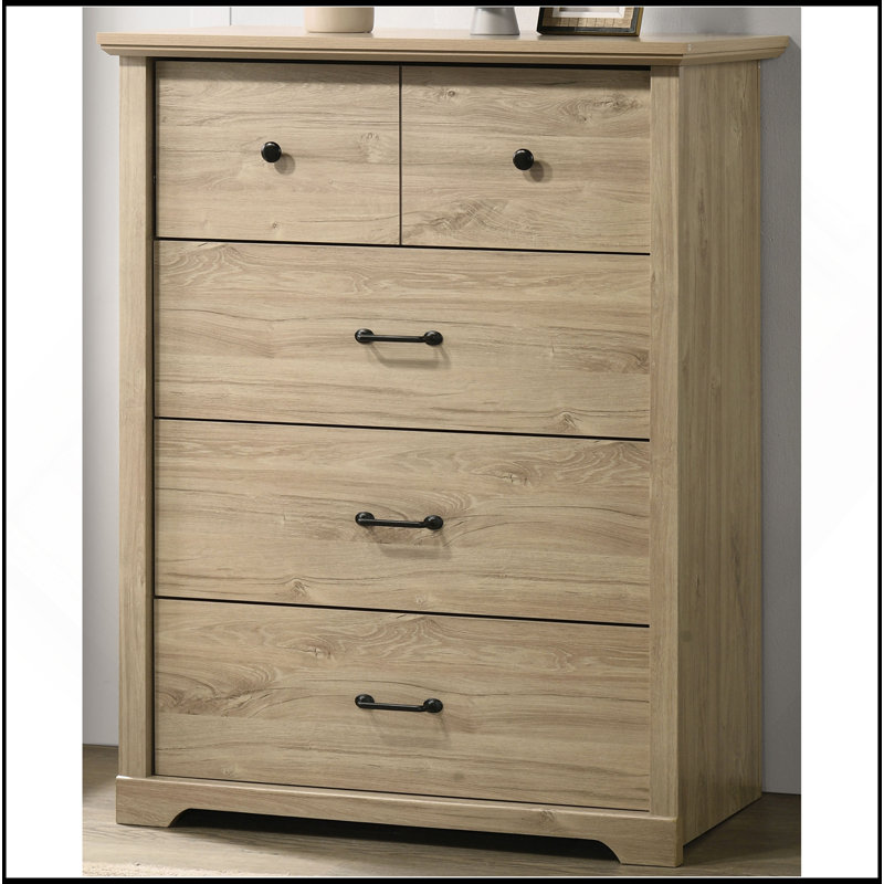 Commode 4 tiroirs avec poignées noires Elara, Chêne clair