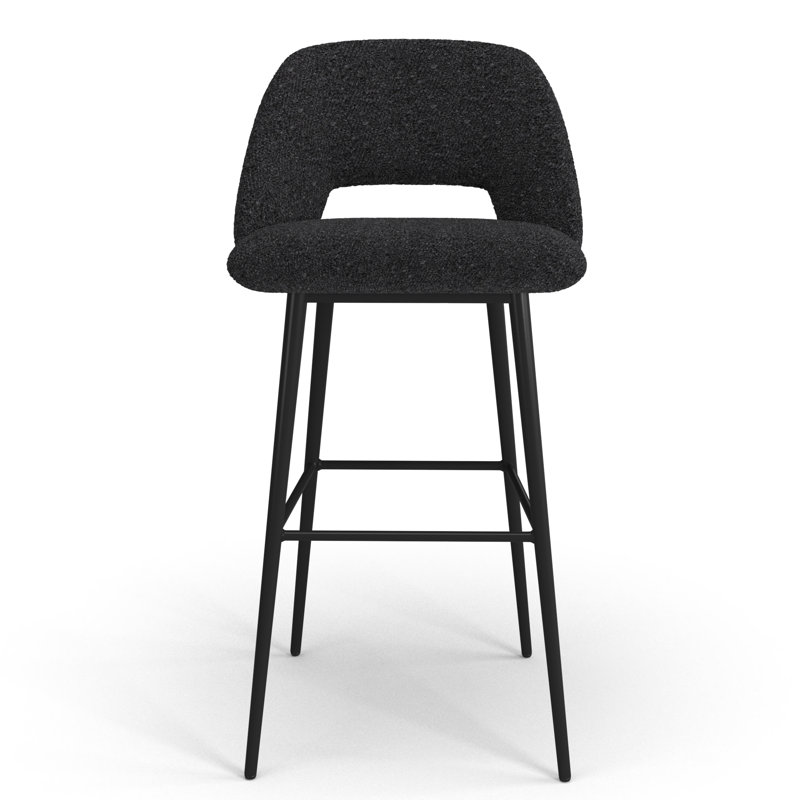 Valdez Boucle Upholstered Stool, Bar Stool (29” Seat Height), Black Boucle