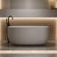 Baignoire autoportante beige en résine de 47 pouces de 47 po avec surface en pierre solide, avec trop-plein et bonde escamotable, baignoire de trempage aux bords arrondis lisses 47 po, dissipation thermique lente, facile à nettoyer