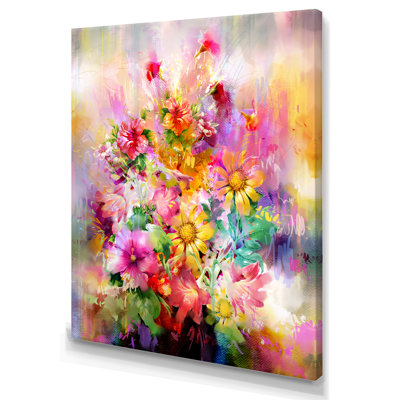 Rétro fleurs multicolores printanières sur toile - Art mural traditionnel sur toile