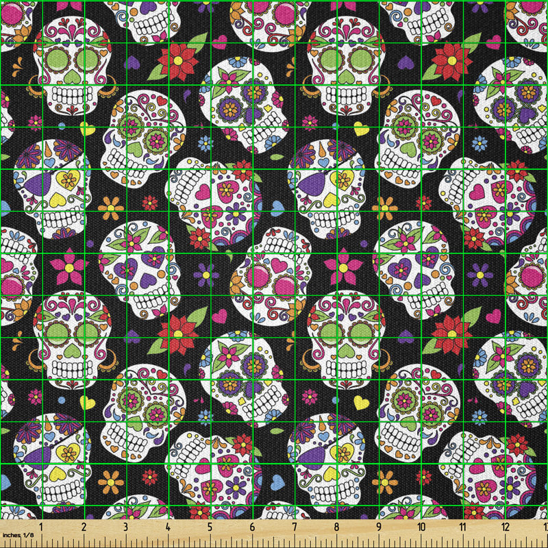 Deden All Souls Day Colourful Skulls Flowers Multi-Purpose Fabric
