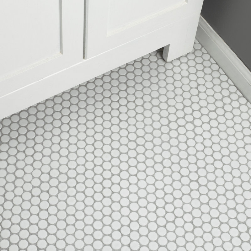 Hudson Penny Round Matte White 11-7/8" x 12-5/8" Porcelain Mosaic Tile
