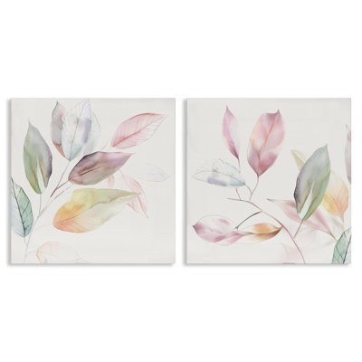 Botanical Light Leaves 2pc Canvas Set, design by Raymond Powers