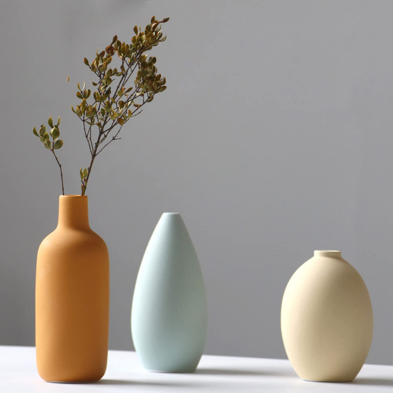 Ceramic Table Vase, Yellow/Green/Blue