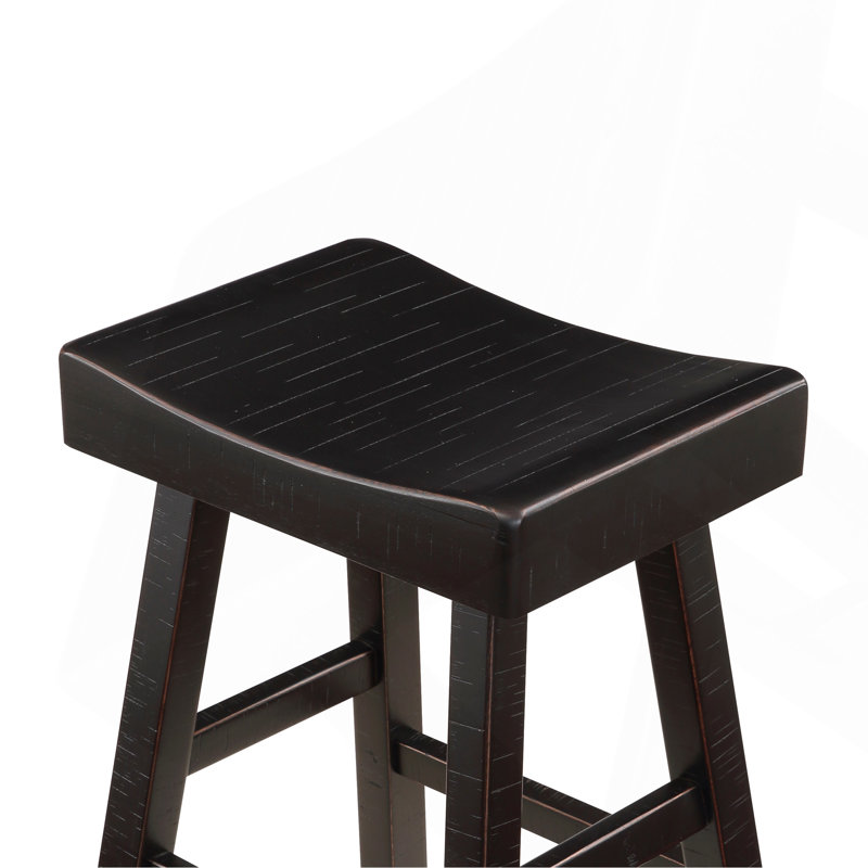 Ensemble de 2 tabourets de style transitionnel, meubles en bois d'hévéa massif, Noir, Noir