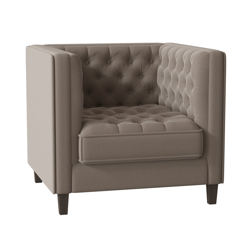Jess Tufted Armchair, Sachi Ricepaper, Brown Mahogany