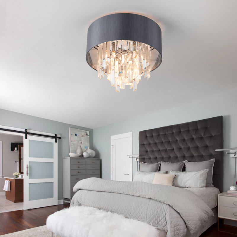 Plafonnier semi-encastré 3 lumières avec détails en cristal