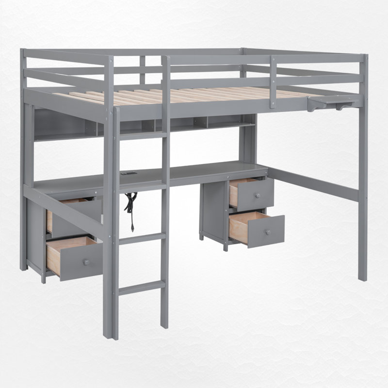 Lit mezzanine 4 tiroirs avec bureau intégré Gursimran par Harriet Bee, Gris