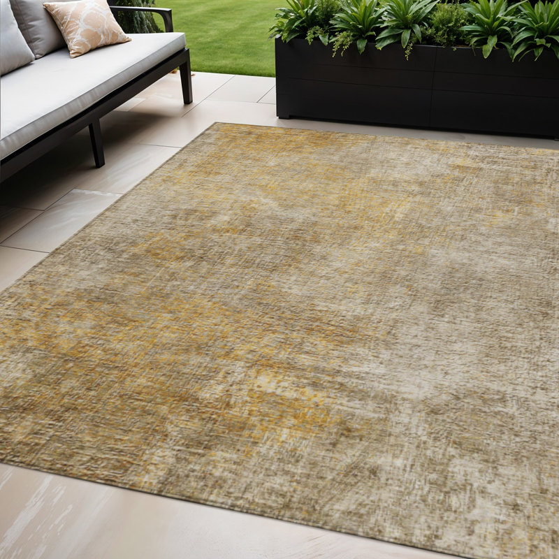 Tapis extérieur lavable abstrait taupe et ivoire 5 pi x 8 pi beige