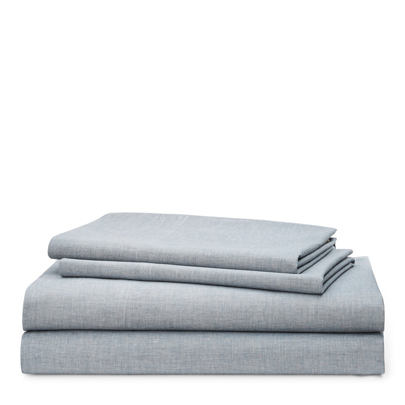 Graydon 144 Thread Count 100% Cotton Sheet Set, Chambray, Queen