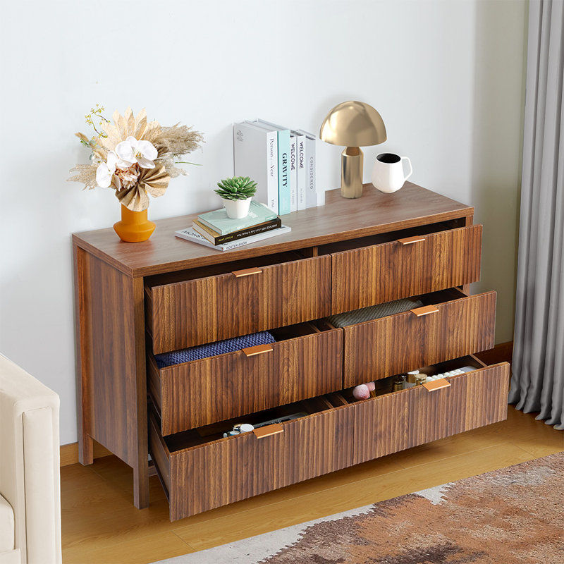 Commode décorative 6 tiroirs Quico, Noyer
