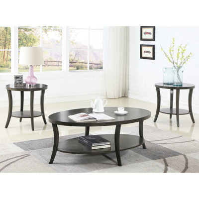 Table basse contemporaine contemporaine ovale en gris - moderne avec du bois et un espace de rangement supplémentaire